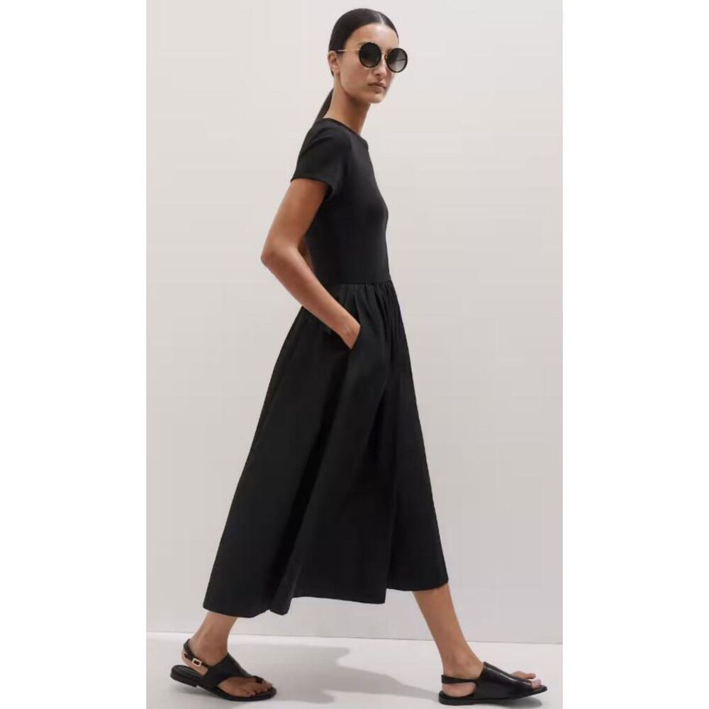 NWOT SZ 12 ME+EM Mixed Media Rib Tee Midi Dress Mixed-Media Jersey in Black
